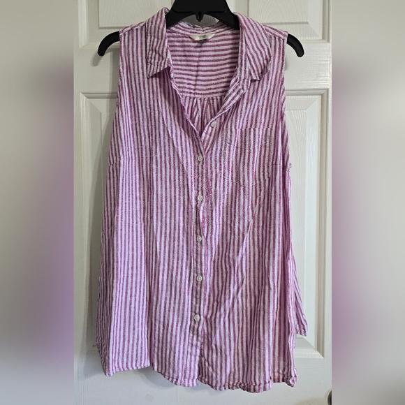Terra & Sky Pink Striped Button Down Sleeveless Shirt - Picture 1 of 4